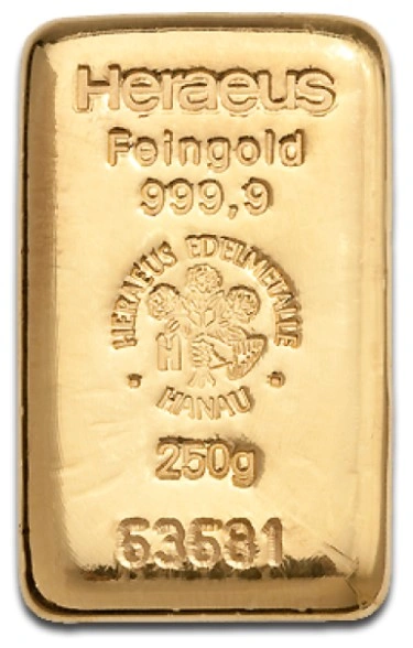 250g Gold Bar Heraeus